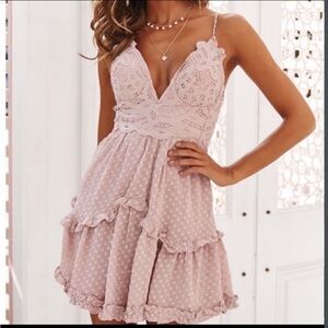 Lace Bodice Spaghetti Strap Mini Dress in Blush Pink